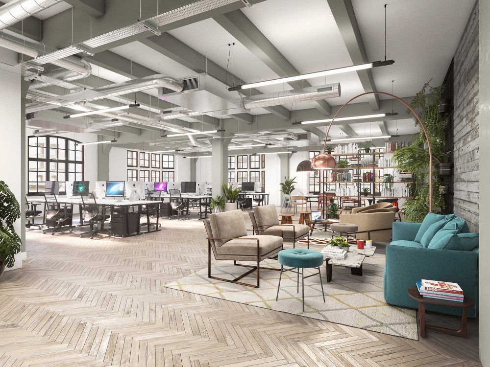 architectural interior CGI of tailors corner office in leeds