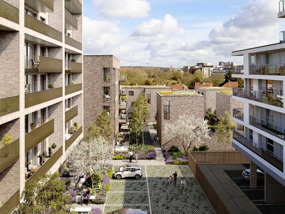 architectural elevated rendering of residential complex of imperial house in colindale