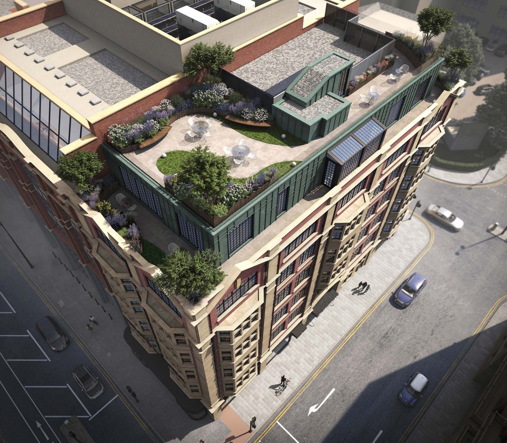 architectural exterior elevated fully CG of tailors corner in leeds