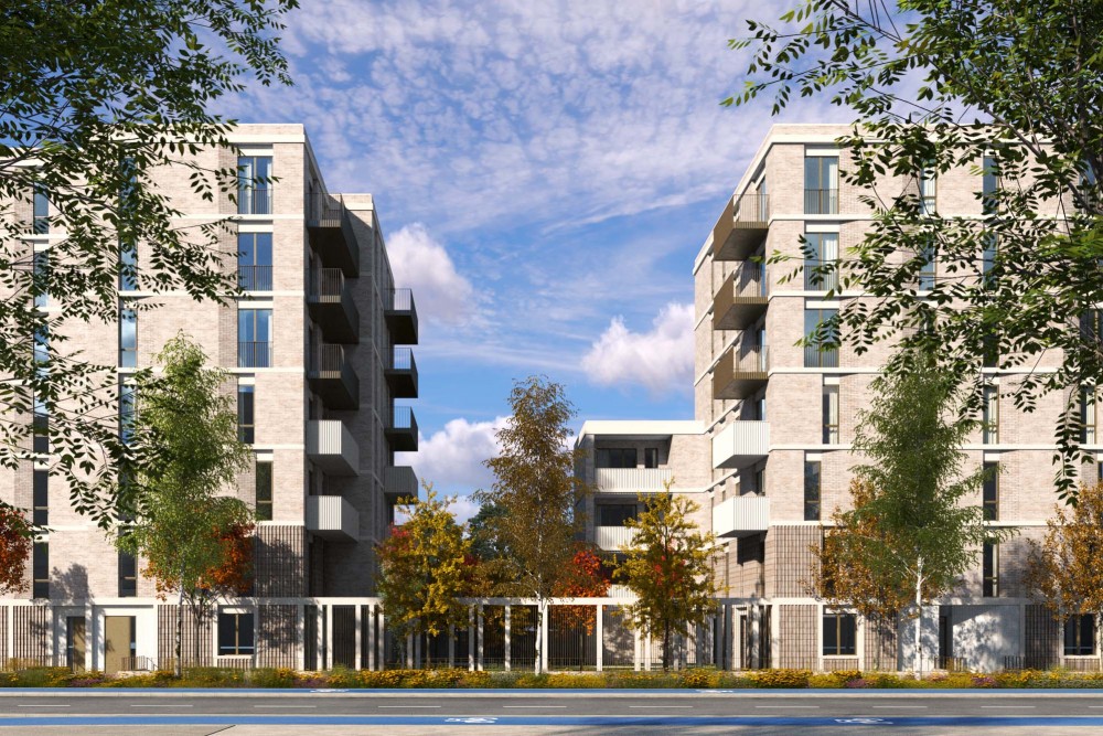 3d architectural exterior cgi of north woolwich road residential development